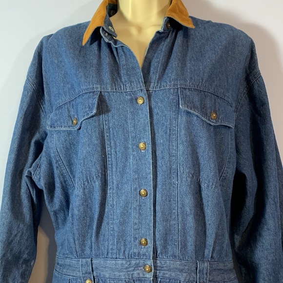 Eddie Bauer dress button down removable collar denim long sleeve pockets L farm - Picture 2 of 13